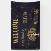 Midnight Elegance: Donkerblauwe bruiloft Spandoek (Verticaal)