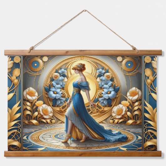 Midnight Elegance in Floral Lijst Hangend Wandkleed (Voorkant)