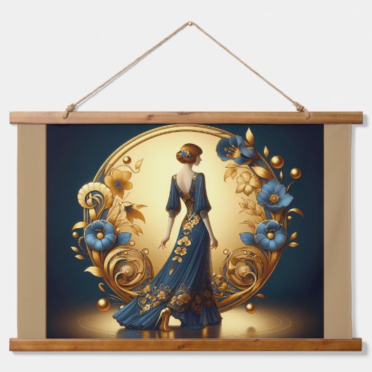 Midnight Elegance in Floral Lijst Hangend Wandkleed (Voorkant 2)