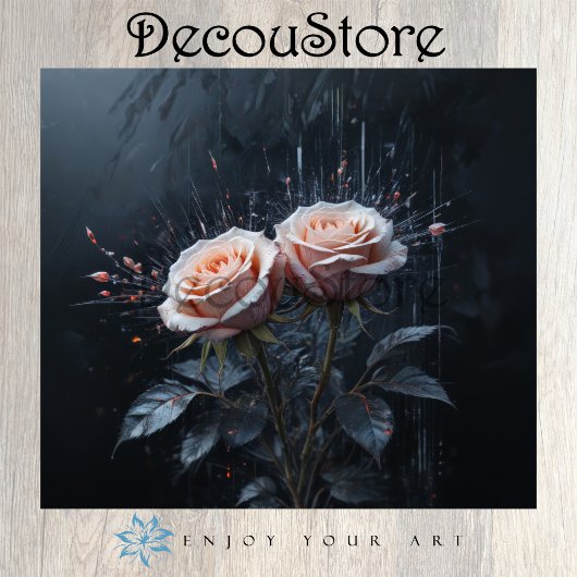 Midnight Elegance: Pink Roses Decoupage Tissuepapier