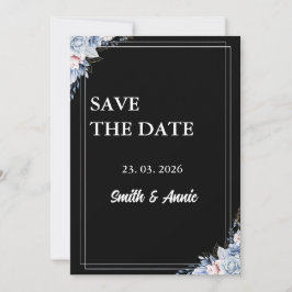 Midnight Elegance Save the Date Kaart - Zwart Flor