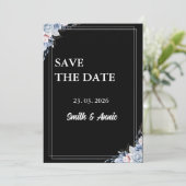 Midnight Elegance Save the Date Kaart - Zwart Flor (Staand voorkant)
