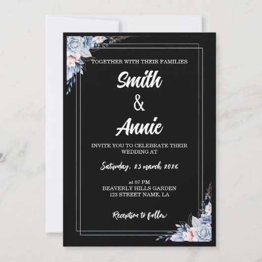 Midnight Elegance Wedding Invitation Sjabloon – BL Kaart (Voorkant)