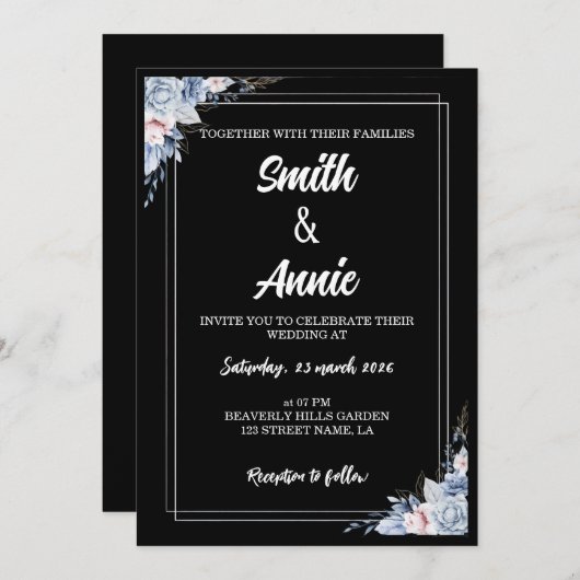 Midnight Elegance Wedding Invitation Sjabloon – BL Kaart (Voorkant / Achterkant)