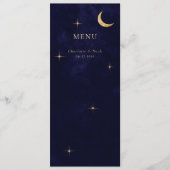 Midnight Elegant Hemelse Gouden Maan Sterren Huwel Menu (Voorkant)