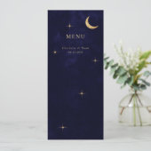 Midnight Elegant Hemelse Gouden Maan Sterren Huwel Menu (Staand voorkant)