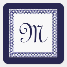Midnight en wit  Monogram Vierkante Sticker