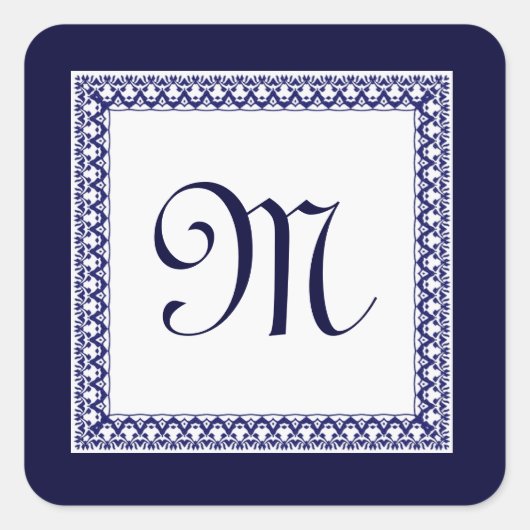 Midnight en wit  Monogram Vierkante Sticker (Voorkant)