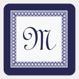 Midnight en wit Monogram Vierkante Sticker