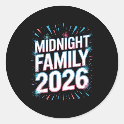 Midnight Family 2026 Fireworks Countdown Unity Spa Ronde Sticker (Voorkant)