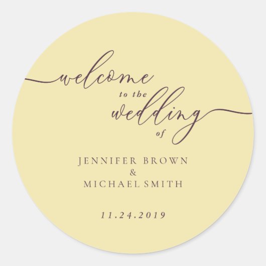 Midnight Fig Signature Welcome to Wedding Ronde Sticker (Voorkant)