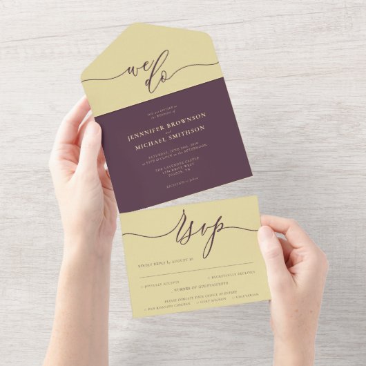 Midnight Fig Wedding script we do All In One Uitnodiging (Afscheurbaar)