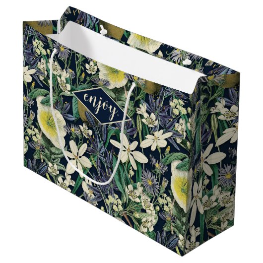 Midnight Floral  Botanical Custom Gift Bag Groot Cadeauzakje (Voorkant Gekanteld)
