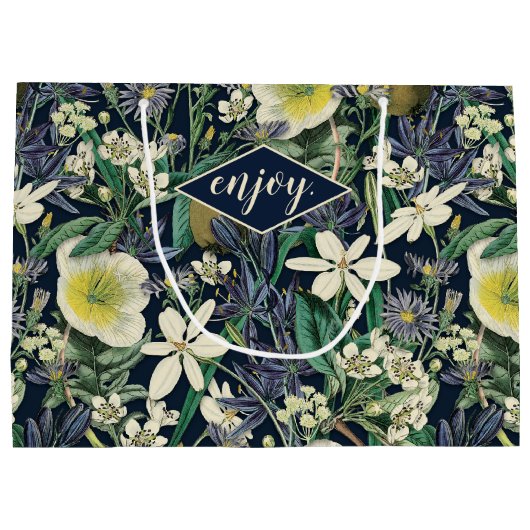 Midnight Floral  Botanical Custom Gift Bag Groot Cadeauzakje (Achterkant)