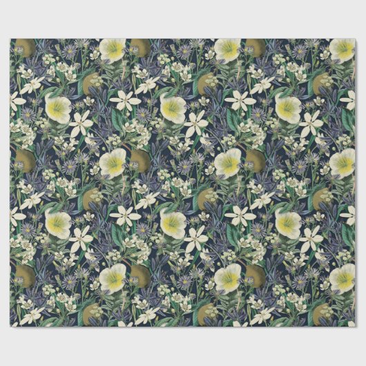 Midnight Floral  Botanisch inpakpapier (Vlak)