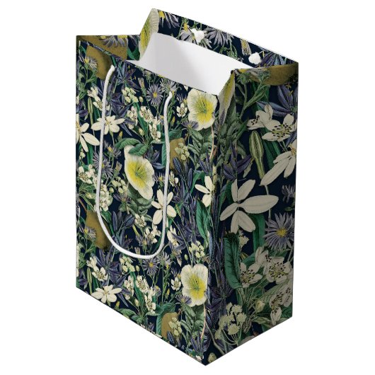 Midnight Floral  Botanisch inpakpapier Medium Cadeauzakje (Voorkant Gekanteld)