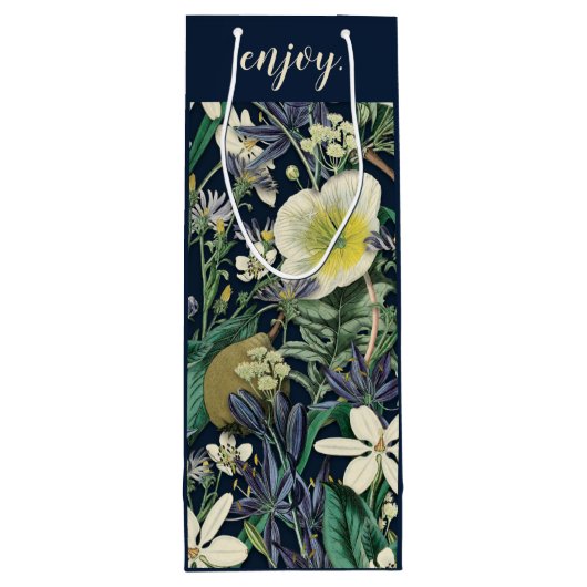 Midnight Floral  Botanische Douane Wijn Cadeautas (Achterkant)