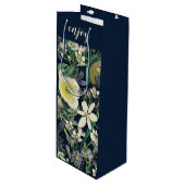 Midnight Floral  Botanische Douane Wijn Cadeautas (Voorkant Gekanteld)