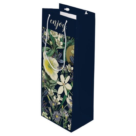 Midnight Floral  Botanische Douane Wijn Cadeautas (Voorkant Gekanteld)