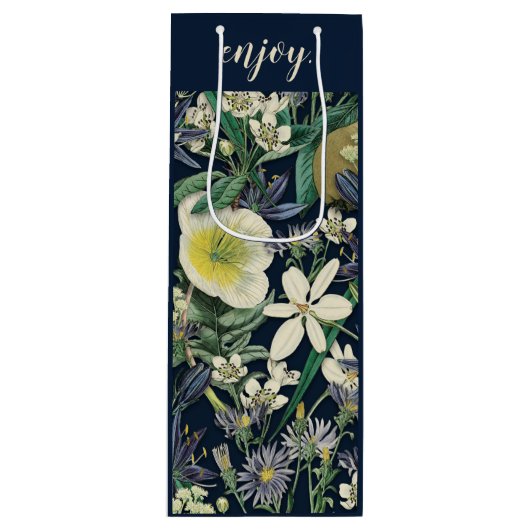 Midnight Floral  Botanische Douane Wijn Cadeautas (Voorkant)