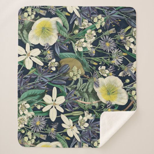 Midnight Floral  Botanische Sherpa Deken (Voorkant)