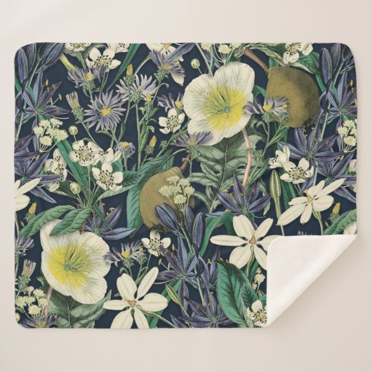 Midnight Floral  Botanische Sherpa Deken (Voorkant (horizontaal))
