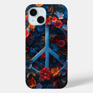 Midnight Floral Peace Symbool Telefoonhoes iPhone 15 Case