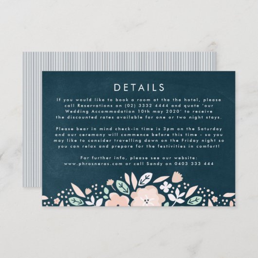  Midnight Floral Wedding Direction Informatiekaartje (Voorkant / Achterkant)