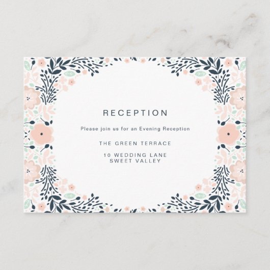  Midnight Floral Wedding Reception Card Informatiekaartje (Voorkant)