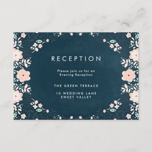 Midnight Floral Wedding Reception Card Informatiekaartje (Voorkant)