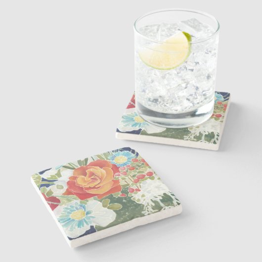 Midnight Florals IV Stenen Onderzetter (Zijkant)