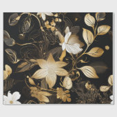 Midnight Florals: Zwart & Goud Glamour Cadeaupapier (Vlak)