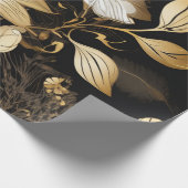 Midnight Florals: Zwart & Goud Glamour Cadeaupapier (Hoek)