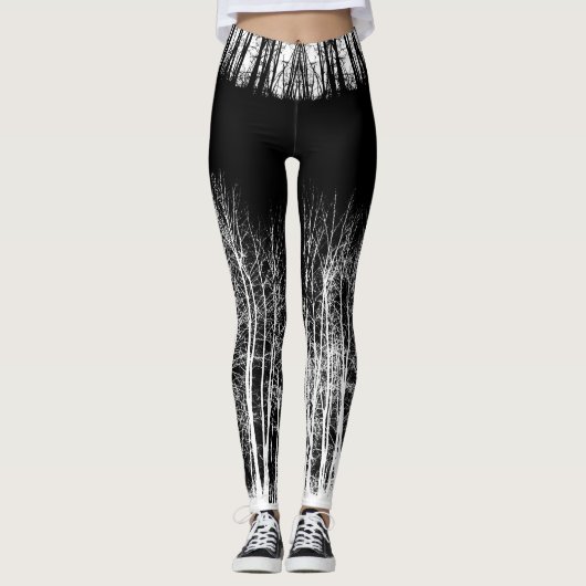 Midnight Forest Black en White Leggings (Voorkant)