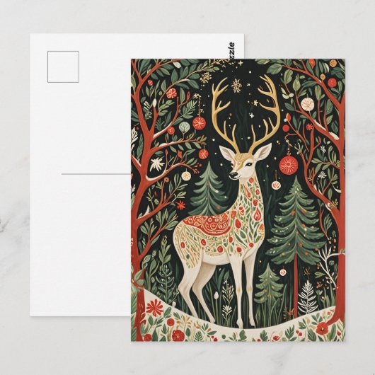 Midnight Forest Christmas Deer Briefkaart (Voorkant / Achterkant)