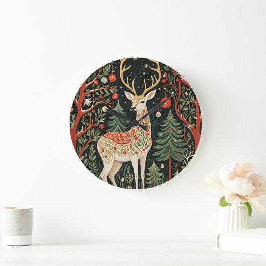 Midnight Forest Christmas Deer Grote Klok (Huis)