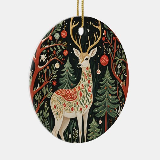 Midnight Forest Christmas Deer Keramisch Ornament (Rechts)