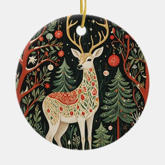 Midnight Forest Christmas Deer Keramisch Ornament (Voorkant)
