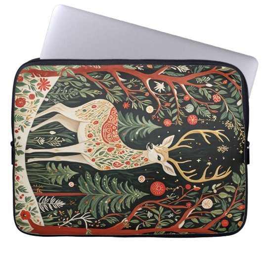 Midnight Forest Christmas Deer Laptop Sleeve (Voorkant)