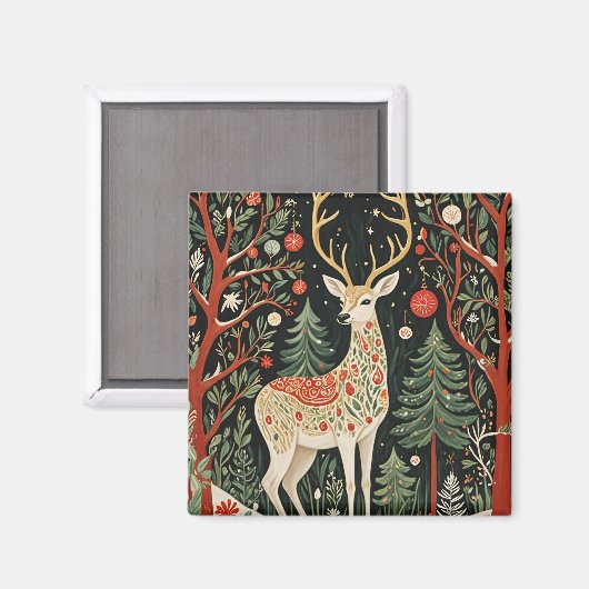 Midnight Forest Christmas Deer Magneet (Voorkant / Achterkant)