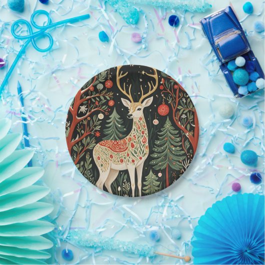 Midnight Forest Christmas Deer Papieren Bordje (Feest)