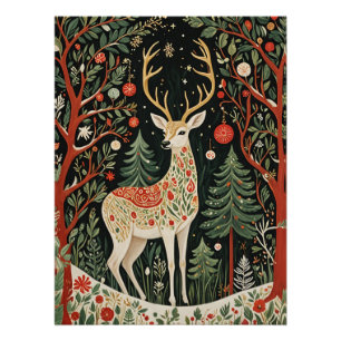 Midnight Forest Christmas Deer Perfect Poster