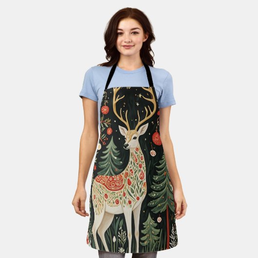 Midnight Forest Christmas Deer Schort (Gedragen)