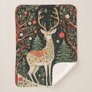 Midnight Forest Christmas Deer Sherpa Deken