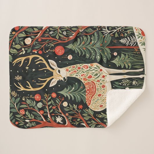 Midnight Forest Christmas Deer Sherpa Deken (Voorkant (horizontaal))