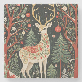 Midnight Forest Christmas Deer Stenen Onderzetter