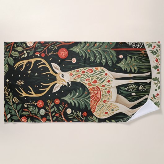 Midnight Forest Christmas Deer Strandlaken (Voorkant)