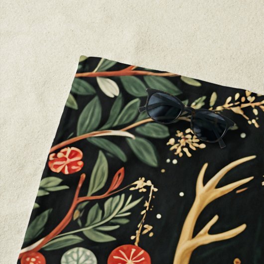 Midnight Forest Christmas Deer Strandlaken (In situ)