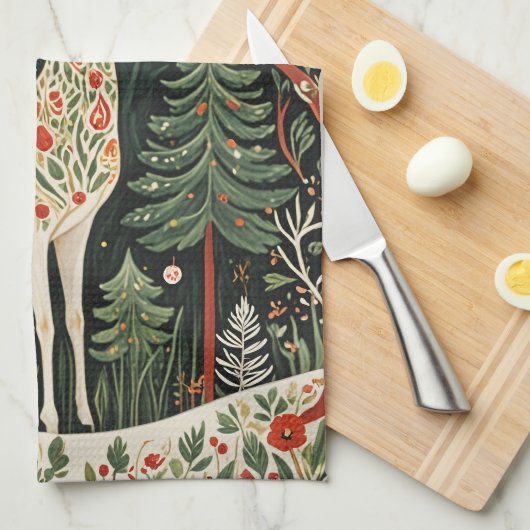 Midnight Forest Christmas Deer Theedoek (Quarter Fold)