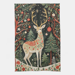 Midnight Forest Christmas Deer Theedoek